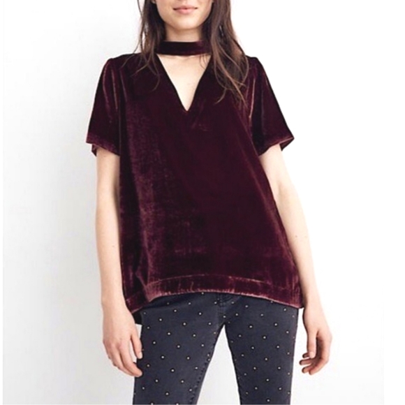 Madewell Tops - New Madewell choker top burgundy crushed velvet women's size small